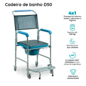 Cadeira Para Banho Higienização E Movimentação Até 150 Kg D50 Aço – Dellamed